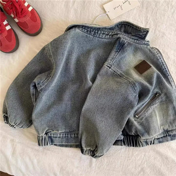 MQTIME  -   Children Denim Jackets Autumn Fashion Boys Turn Down Collar Zipper Loose Coats Spring Kids Retro Short Outerwear 2-8 Years